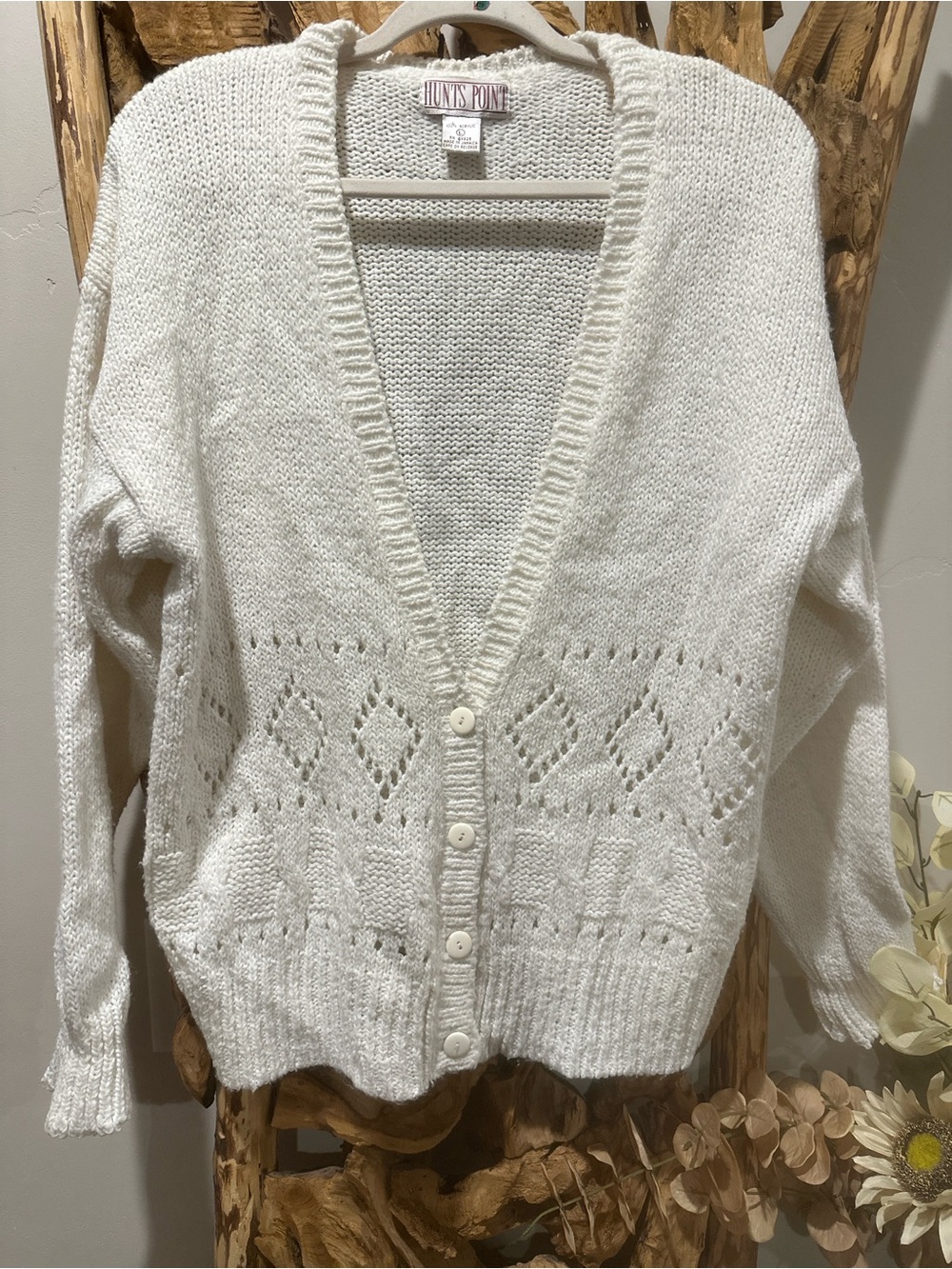 Cream Openwork Knit Button Cardigan